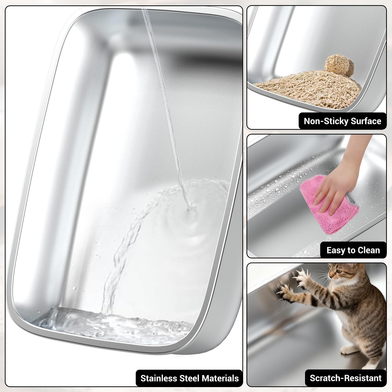 Lettiera per gatti in acciaio inox con coperchio, lettiera extra large per gatti di grandi dimensioni, lettiera in metallo con lato alto chiuso e paletta, facile da pulire, ingresso dall'alto