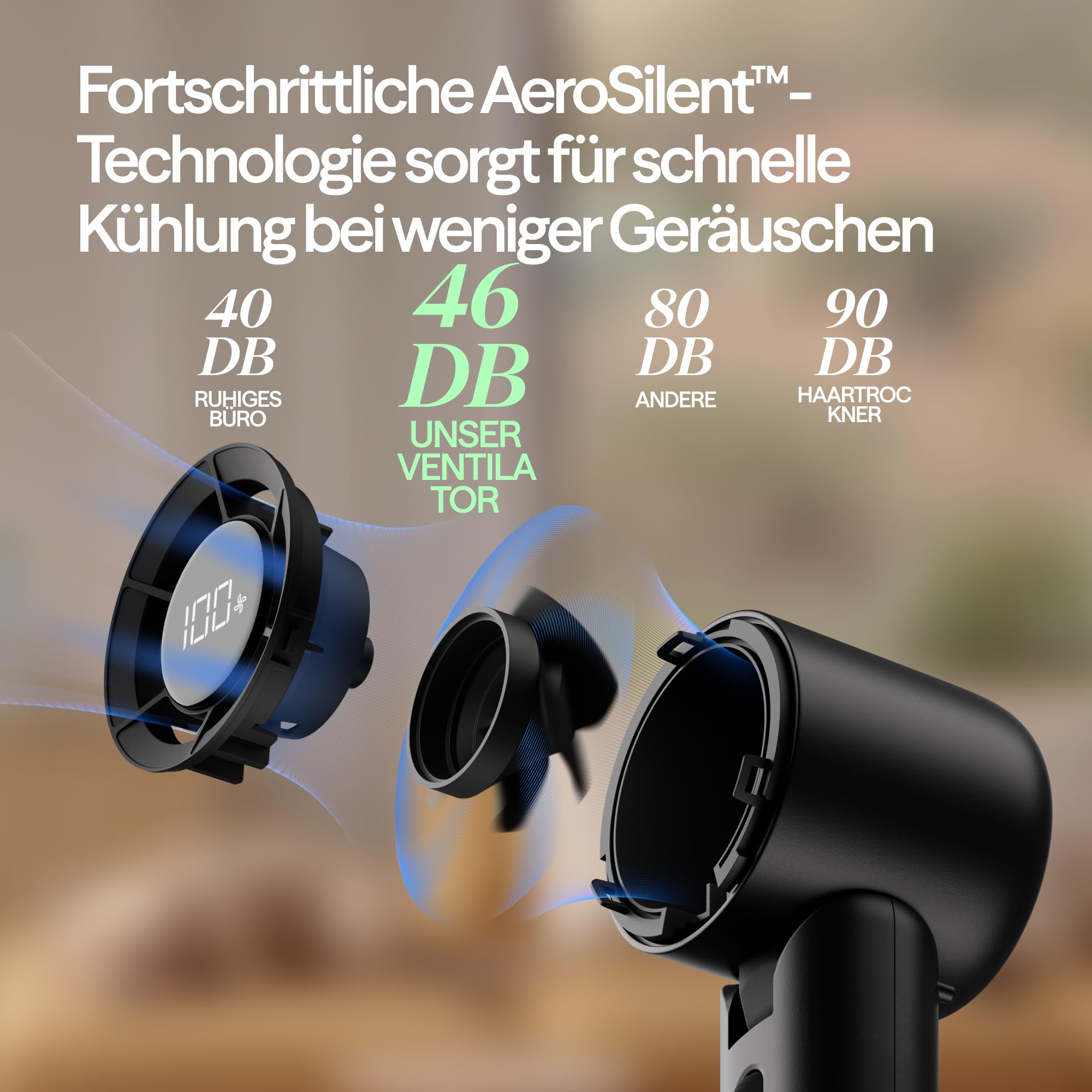BLUEAIR AlwaysCool Tragbarer Handventilator F7 – Persönlicher Kühlkomfort mit bis zu 36 Stunden Akkulaufzeit, leisem Betrieb und kraftvollem Luftstrom. USB-C wiederaufladbar