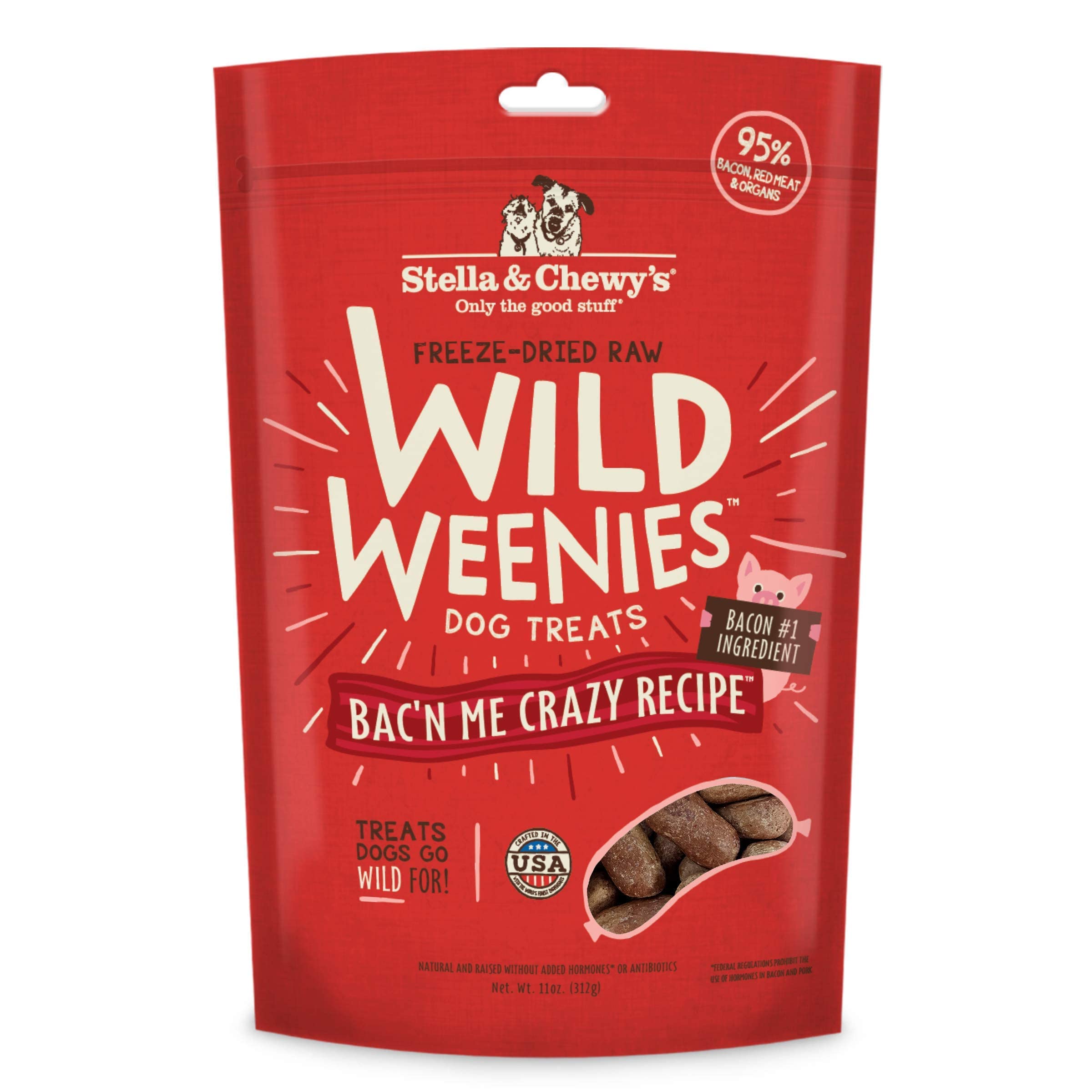 Freeze-Dried Raw Wild Weenies Dog Treats - High-Protein Training Treats for Dogs & Puppies - All-Natural Bacon Recipe with 95% Meat & Organs - USA Made - 11 oz Bag