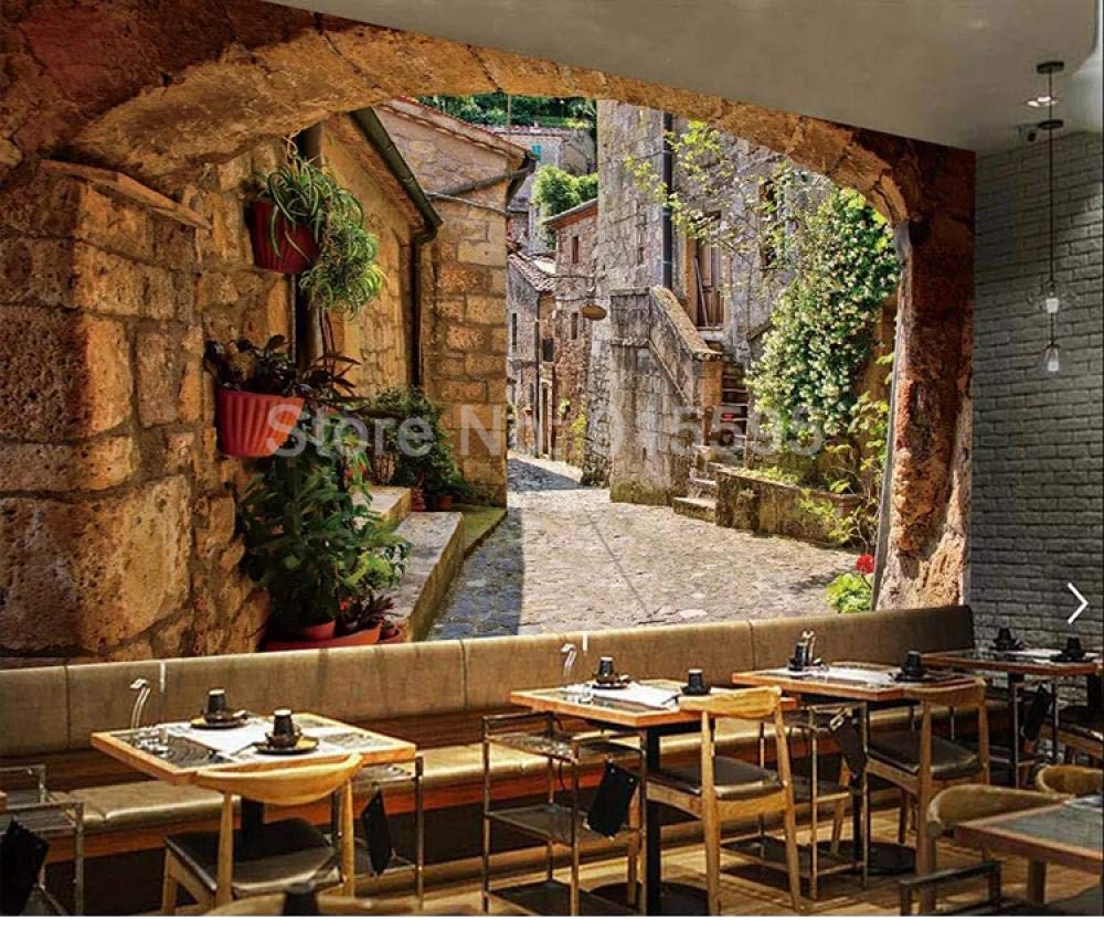 Poster mural 3D effet trompe l'œil panoramique ville européenne