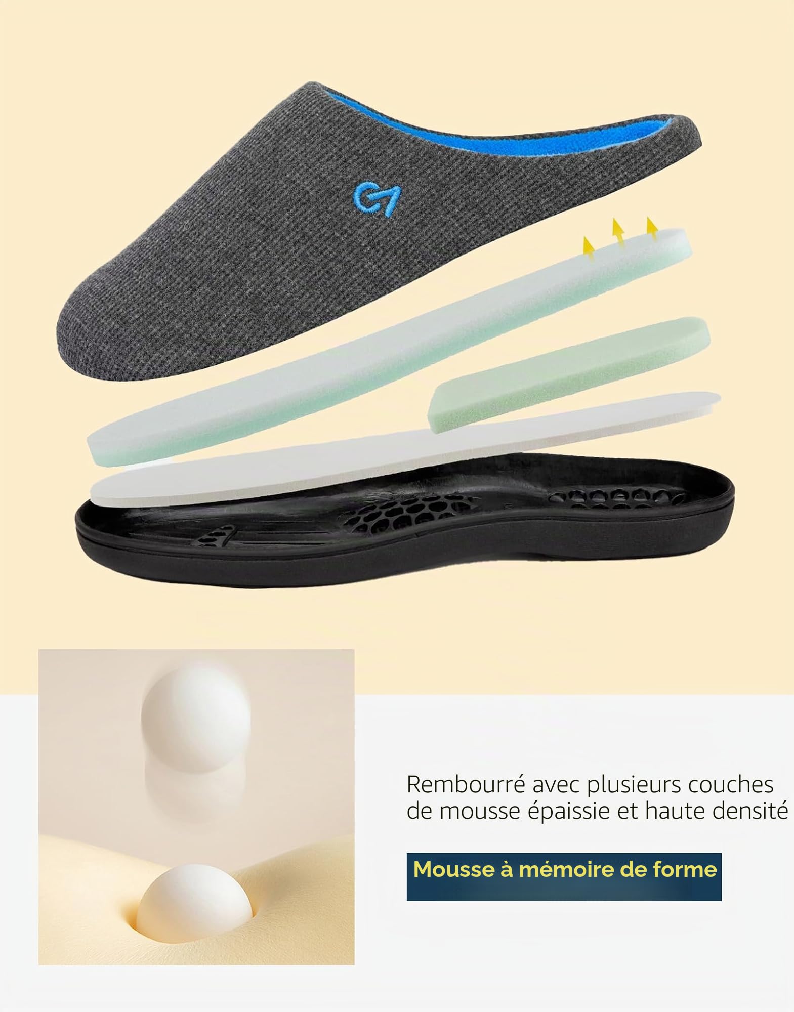 VeraCosy Hommes Chaussons à mémoire de forme bicolore