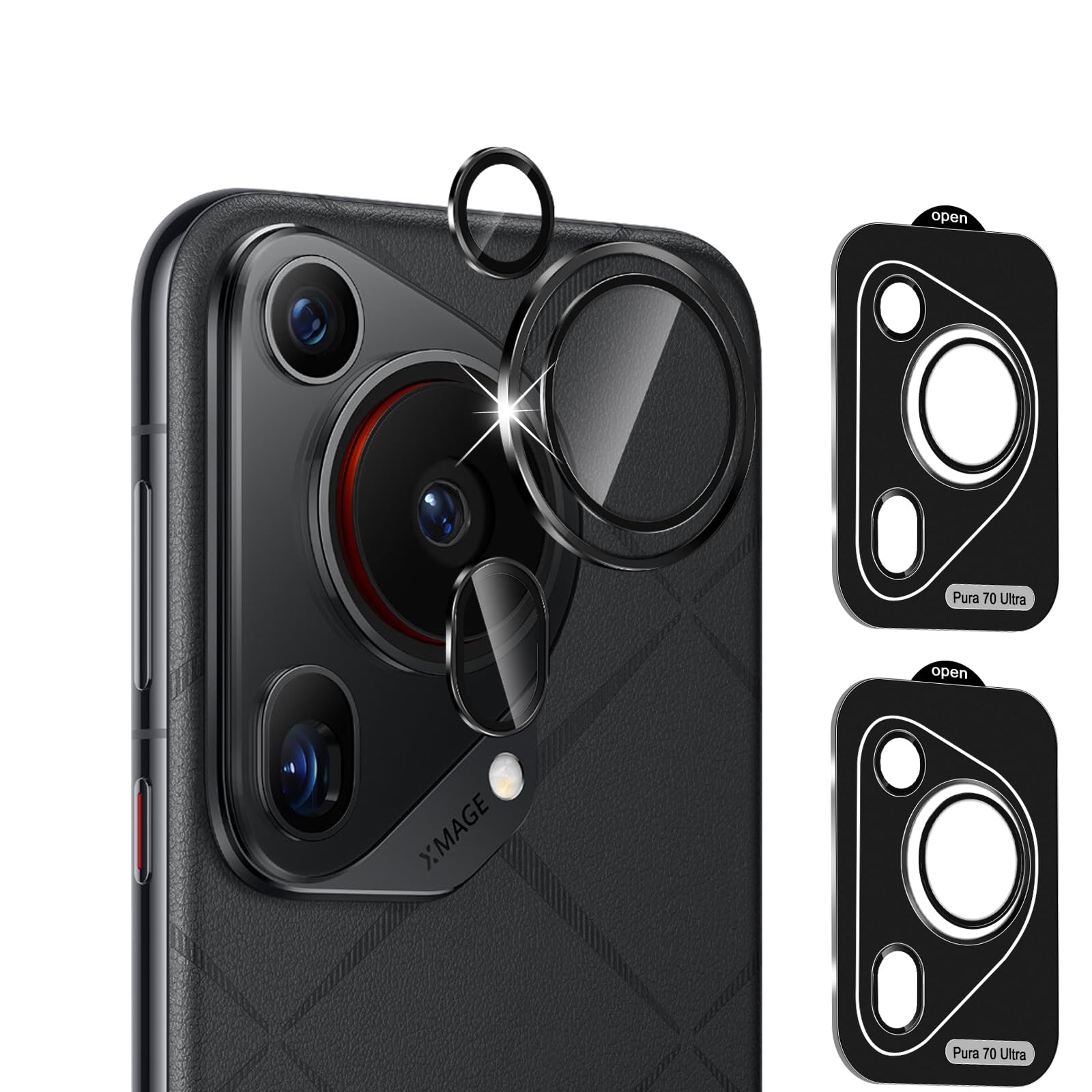 LiilaaCamera Screen Protector for Huawei Pura 70 Ultra for Tempered Glass, Tempered Glass Camera Protection, 9H Hardness, Anti-Scratch Camera Film, HD Clear Lens Protective Glass, Black