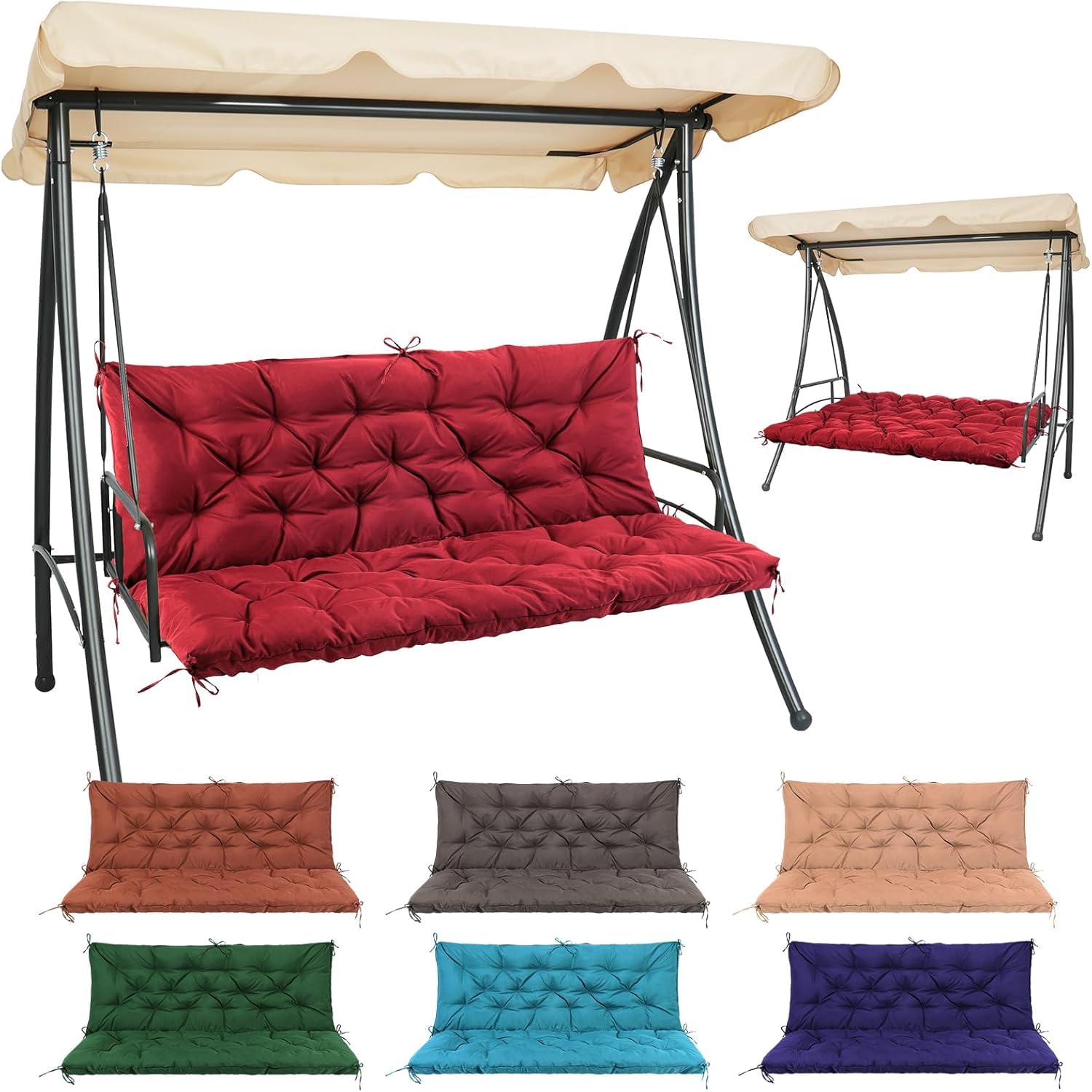 Outdoor Cushions for Patio Furniture, Patio Furniture Cushions with Straps and backrest, 59x39 inches, 4" Thick,Porch Swing Cushions for Backyard and Garden