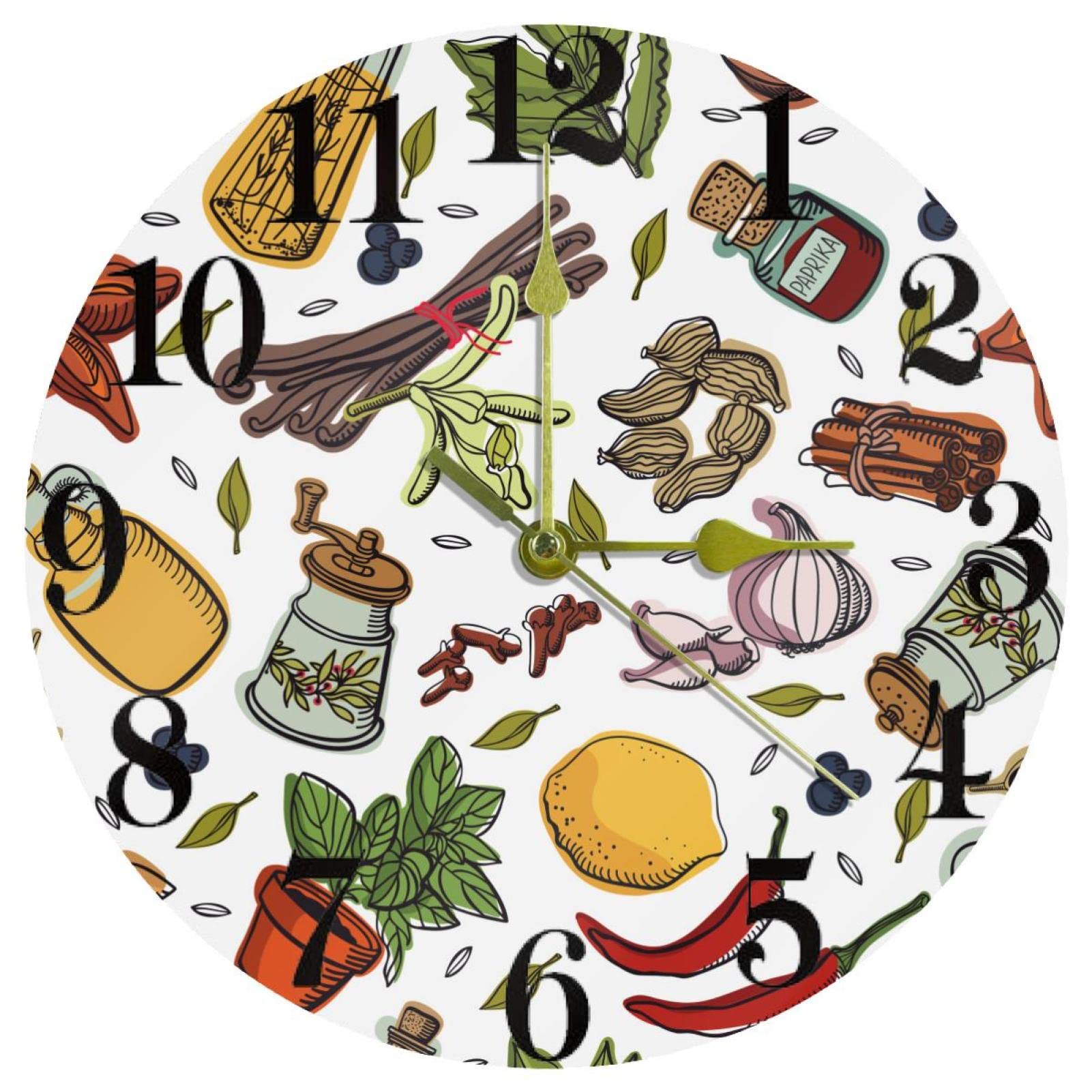 Horloge murale de cuisine épices 25cm silencieuse ronde à piles