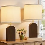 Table Lamp for Bedroom Set of 2-19" Wood Rustic Modern Simple Bedside Nightstand Lamp Home Decor for Living Room Reading Bed Side End Table, Bulbs Included