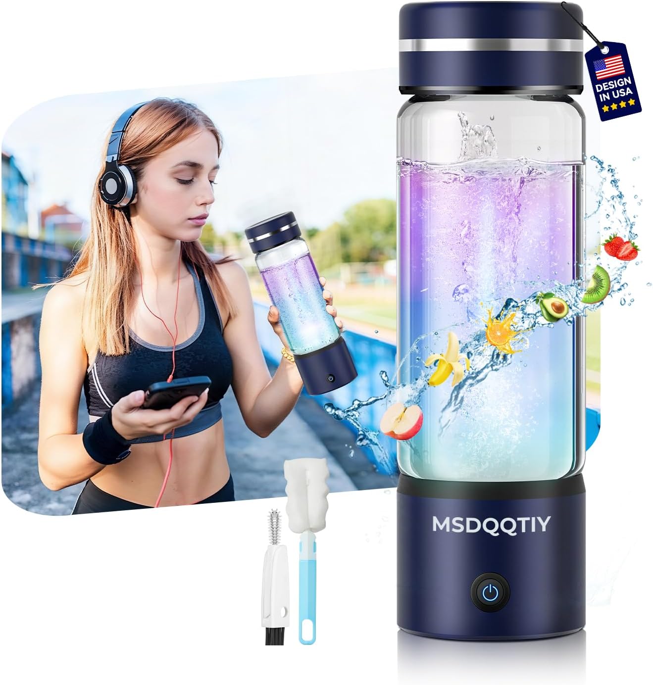 4.0 Upgrade Hydrogen Water Bottle & Double Hydrogen Content 【NO.1-24-Hour Hydrogen Lock】【Certification-4000PPB】 Hydrogen Water Bottle Generator - SPE PEM Technique Applicable to Various Water Blue