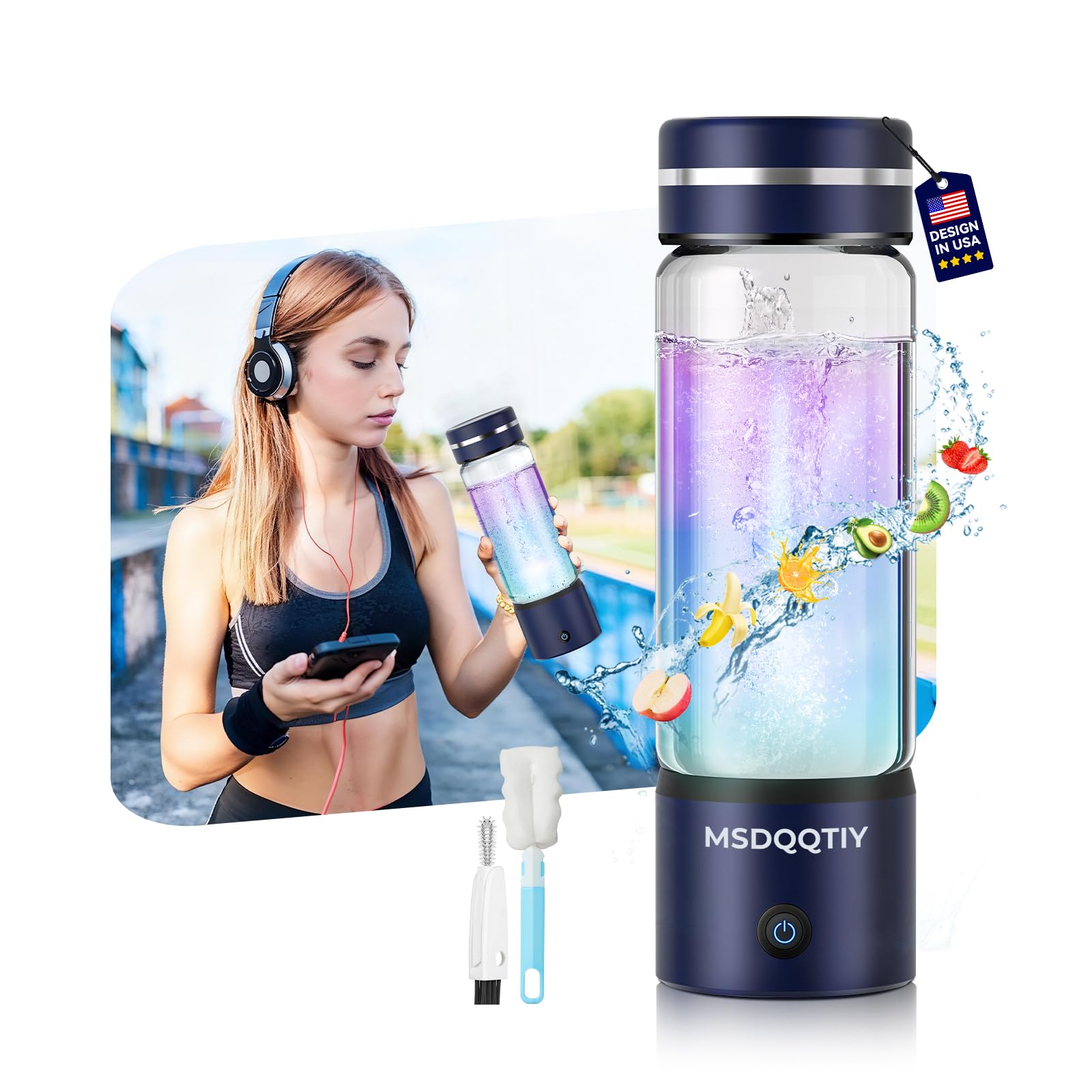 4.0 Upgrade Hydrogen Water Bottle & Double Hydrogen Content 【NO.1-24-Hour Hydrogen Lock】【Certification-4000PPB】 Hydrogen Water Bottle Generator - SPE PEM Technique Applicable to Various Water Blue