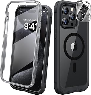 Diaclara Magnetic for iPhone 15 Pro Case, [Fit for MagSafe] Built-in Shockproof Screen Protector, [Camera Lens Protector] Phone Cover No Signal Loss for iPhone 15 Pro 6.1"(Black)