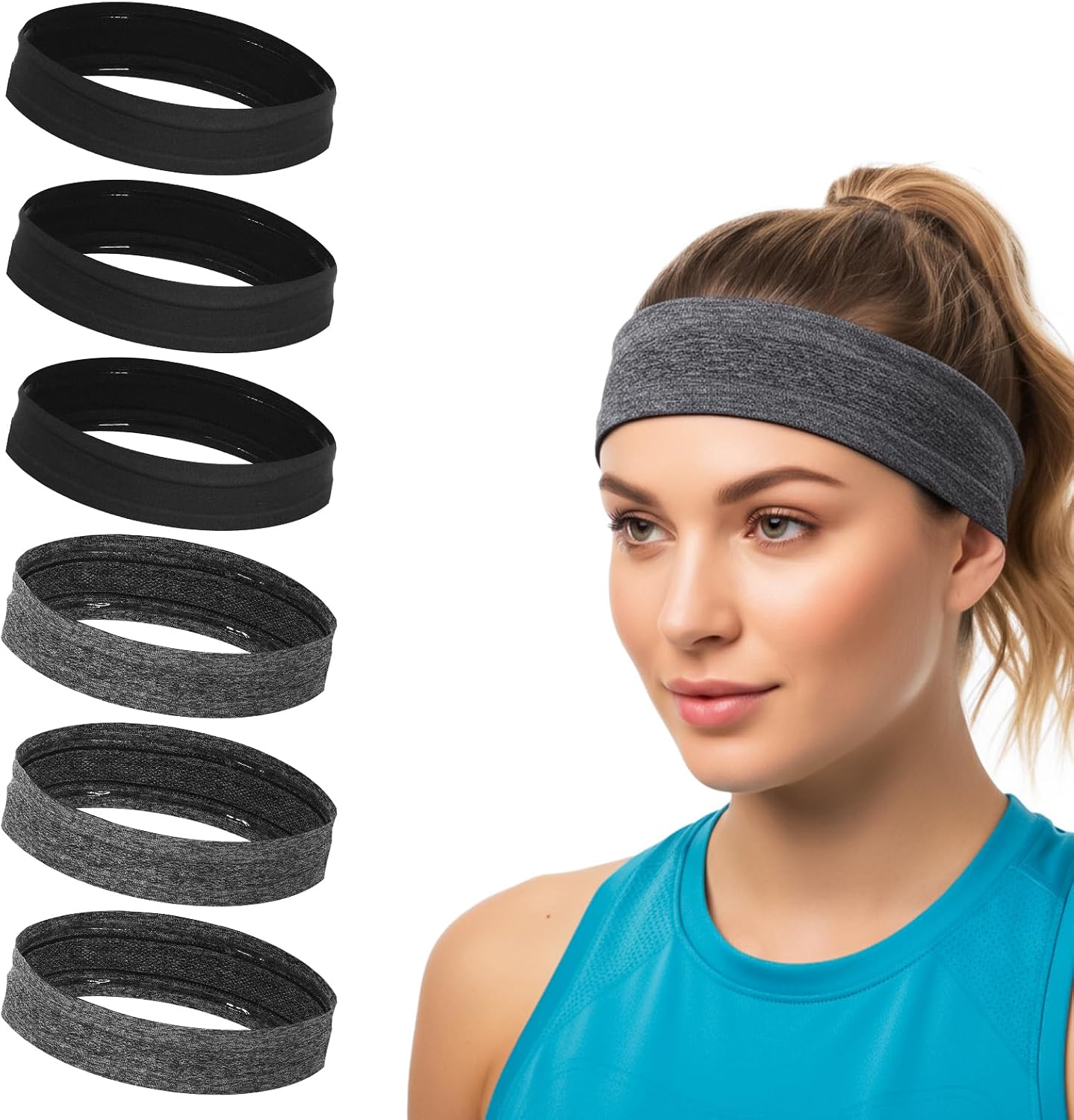Sweat Wicking Headband Women Headbands for Women Non Slip Workout Headbands Hair Bands Sports Stretchy Bandsfor Sports Yoga Workout Running Daily Use 6Pcs