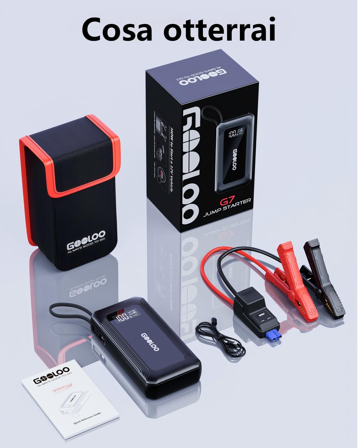 GOOLOO G7 Batteria Portatile di Avviamento per Auto 3000 A, con Ricarica Rapida USB-C 45 W e Torcia LED, Avviatore per Batterie Auto 12 V (per Motori Benzina fino a 8,5 L/Diesel fino a 6 L)