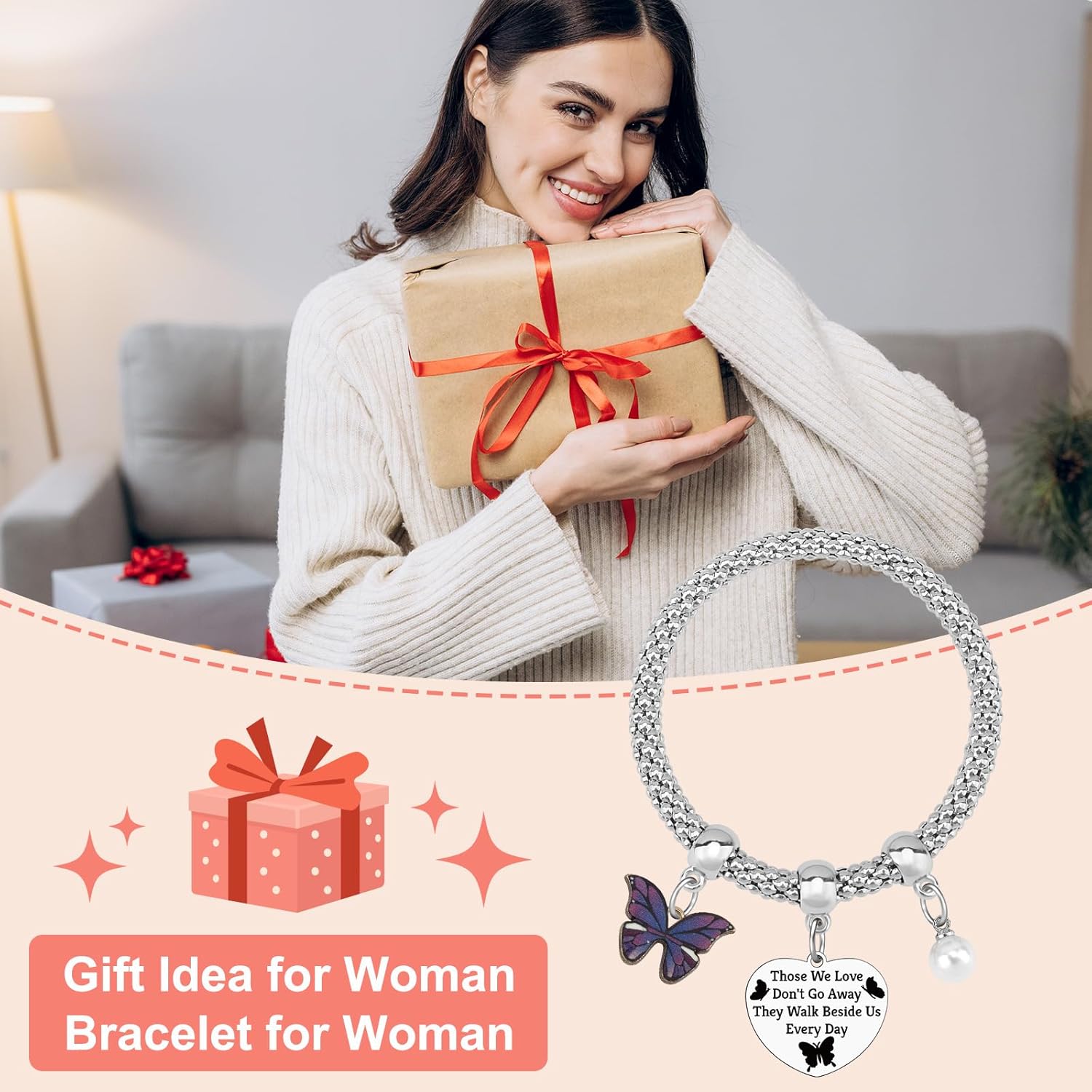 Sympathy Bracelet for Women Butterfly Lover Memorial Bracelets Bereavement Gift for Loss Going Away Gift for Loss of Mom Dad Sister Friend Remembrance Condolence Christmas Mothers Day Stretch Jewelry - Image 7