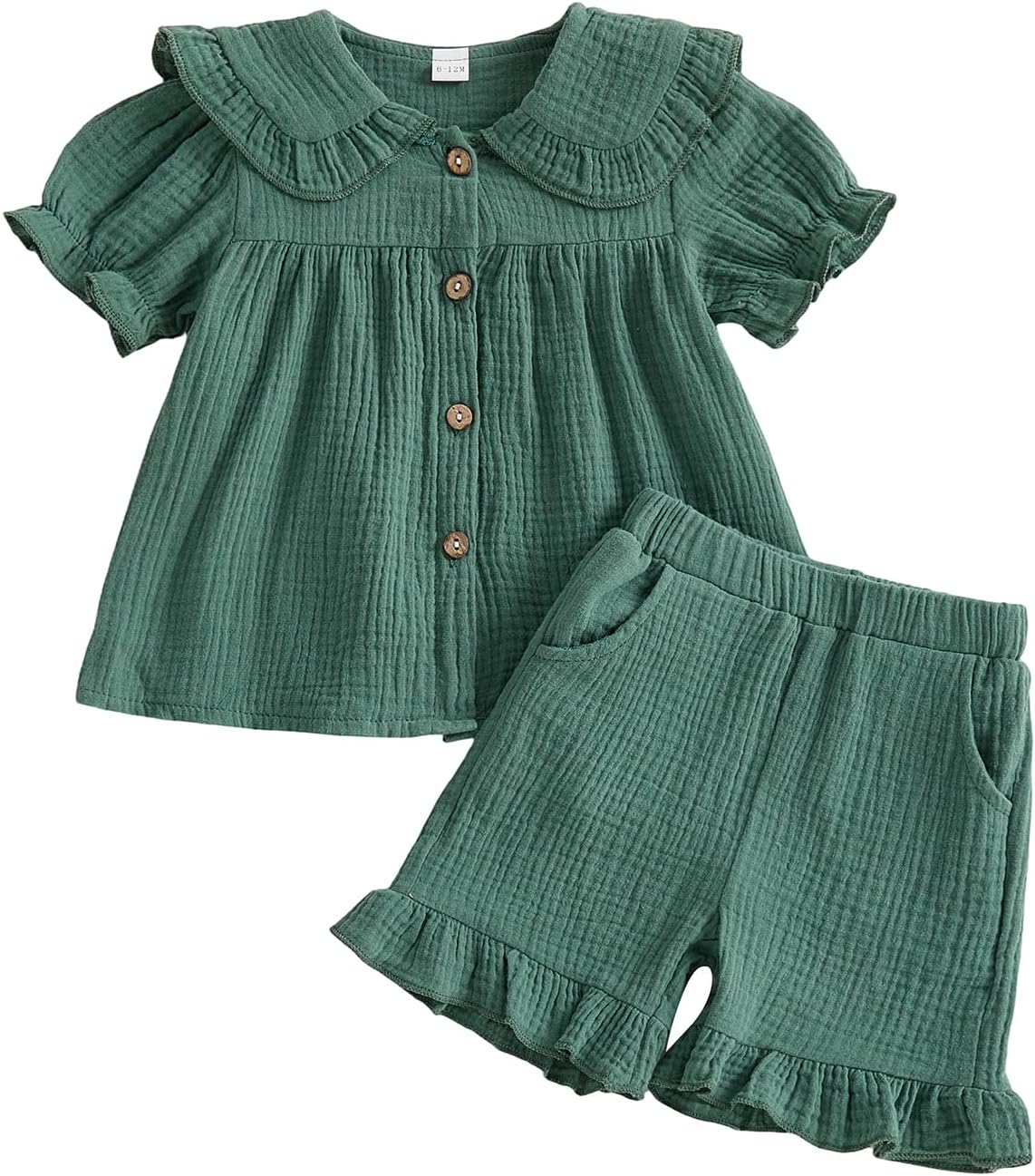 Toddler Baby Girl Clothes Cotton Linen Short Sleeve Button Up Collar Shirt Ruffle Shorts Set 2 Piece Summer Outfits