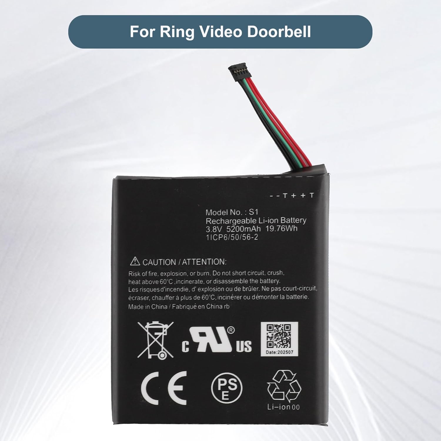 Replacement Battery S1 (5-Pin) Compatible with for Ring Video Doorbell -5 Cable Version ONLY 2020 Release