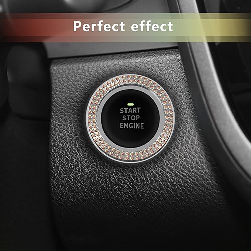 Miniatura 4 de 2 anillos decorativos brillantes para botón de arranque del motor de automóvil, 1.18 pulgadas de identificación, con un solo botón, cubierta de