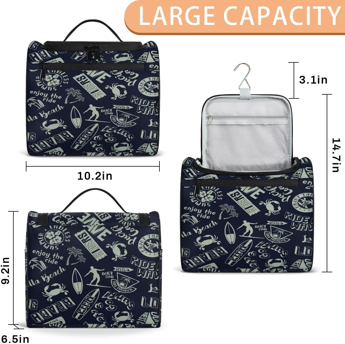 lakefvgk ハンギングトイレタリーバッグ 花柄プリント 女性用 女の子用 コスメティックメイクアップバッグ マルチコンパートメ