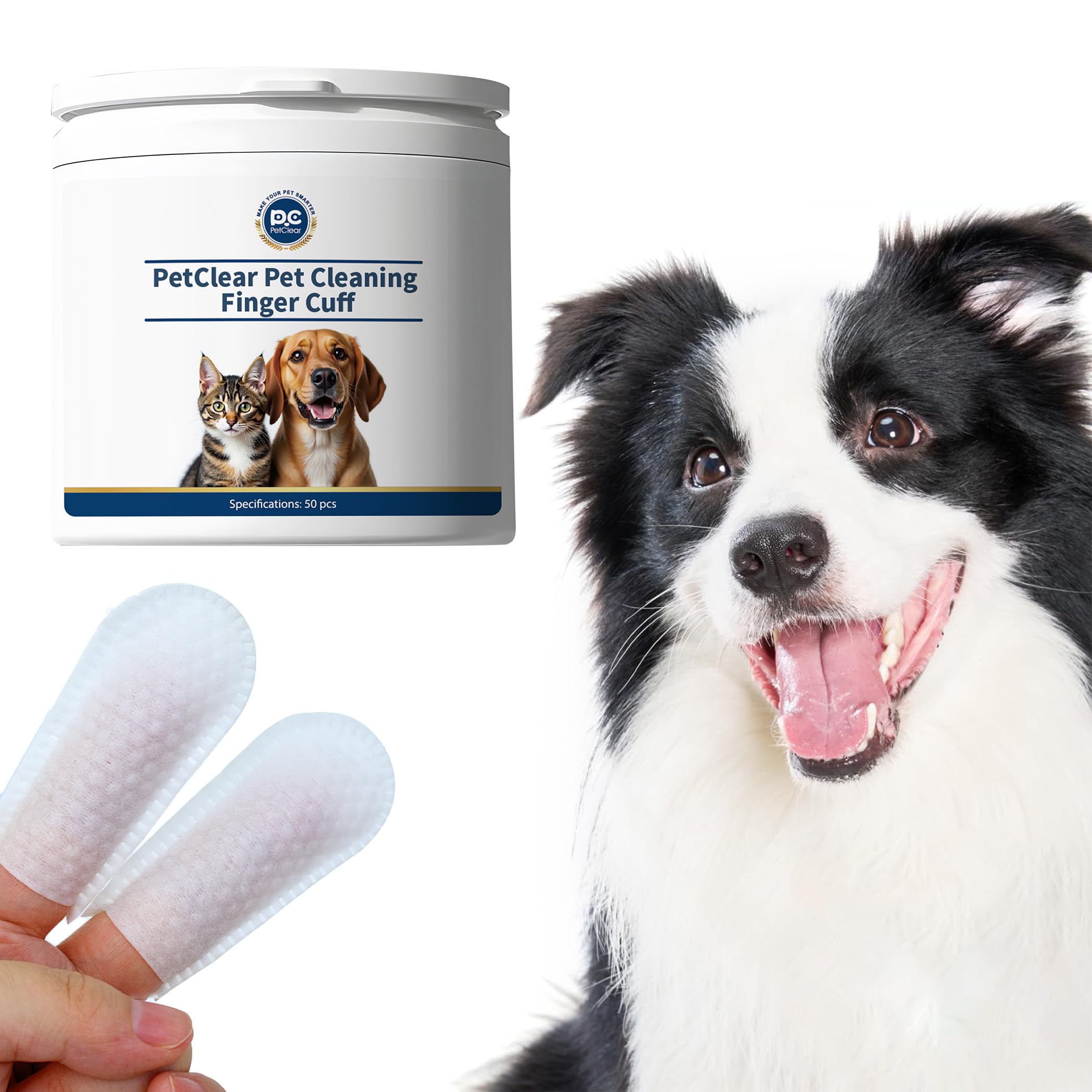 PCpetclear Pet Finger Wipes for Dogs & Cats, No-Rinse, Remove Stain, Disposable Finger Cleaning Wipes to Clean Pets' Teeth