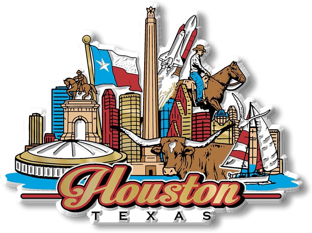 Houston, Texas City Magnet by Classic Magnets, 3D Rubber Vintage-Style Collectible Souvenirs and Gifts Made in The USA, 4.2" x 3.1"