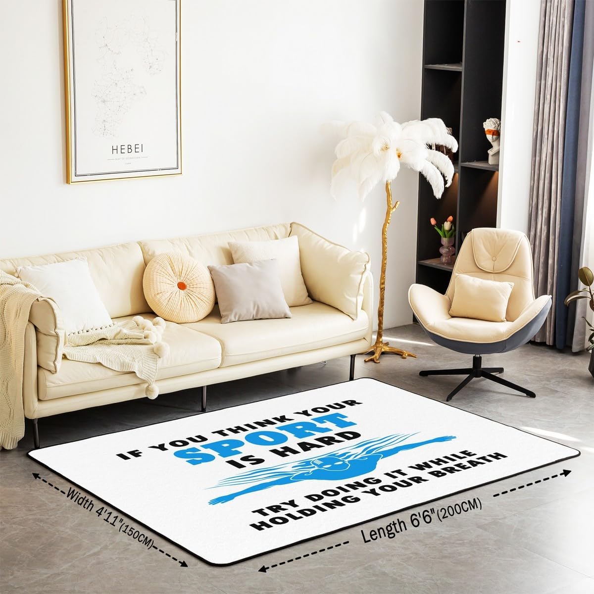 Swimming Area Rug,Swim Theme Indoor Floor Mat Entrance Rug,Water Sports Carpet,Kids Teens Boys Adult Swimmers Blue White Chairs Couch Living Room Decor,3'x5'