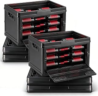 6 Pcs Winebox Storage Crate Stackable Flexible Wine Storages Solution Front and Rear Access Door Separate Wines Storage Crates Wine Collector, Holds 9 Standard Bottles Per Crate (Black)