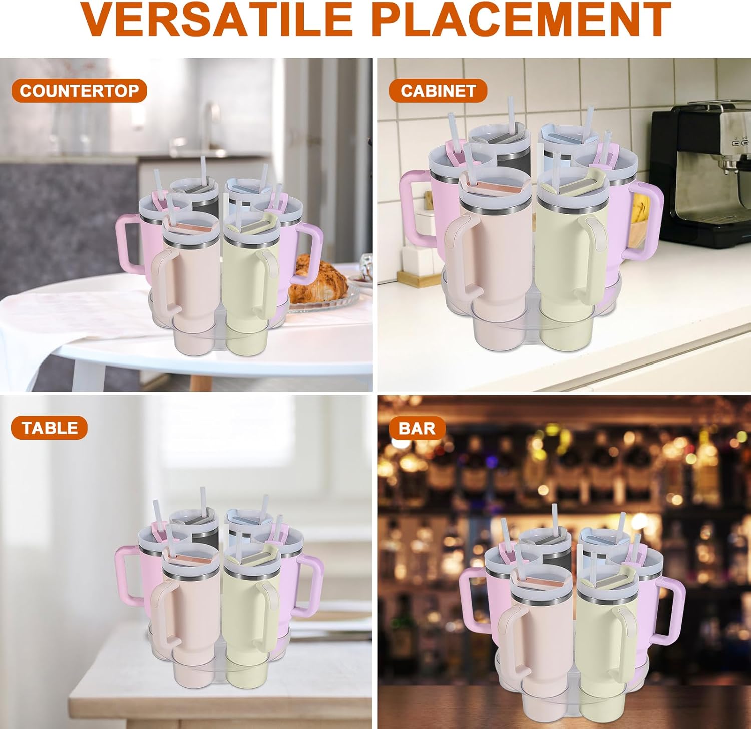 Aobiono Water Bottle Organizer for Stanley 40 oz Tumbler, Rotatable Cup Holder Stand 6 Slot Lazy Susan Spinning Carousel, Kitchen Cabinet Storage Accessories (Transparent) - Image 6