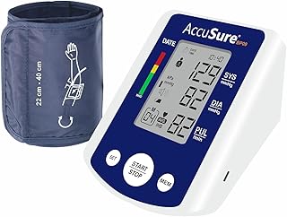AccuSure BP09 Digital Blood Pressure Monitor – Automatic Upper Arm BP Machine for Home Use, Large Display, WHO Indicator, Dual User Memory, Adjustable Cuff (22–40 cm), USB Type-C & Battery Powered | 2 Year Warrenty-blue