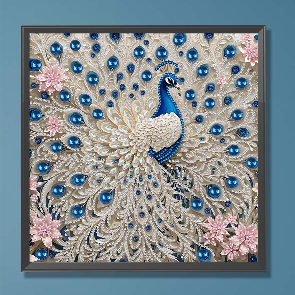 C'eitura 30x30cm White Peacock Special Shape Diamond Art Painting Kit, 5D Partial Drill DIY Crystal Rhinestone Art, Elegant Animal Home Wall Decor, Unique Craft Gift for Adults & Beginners​ image 4