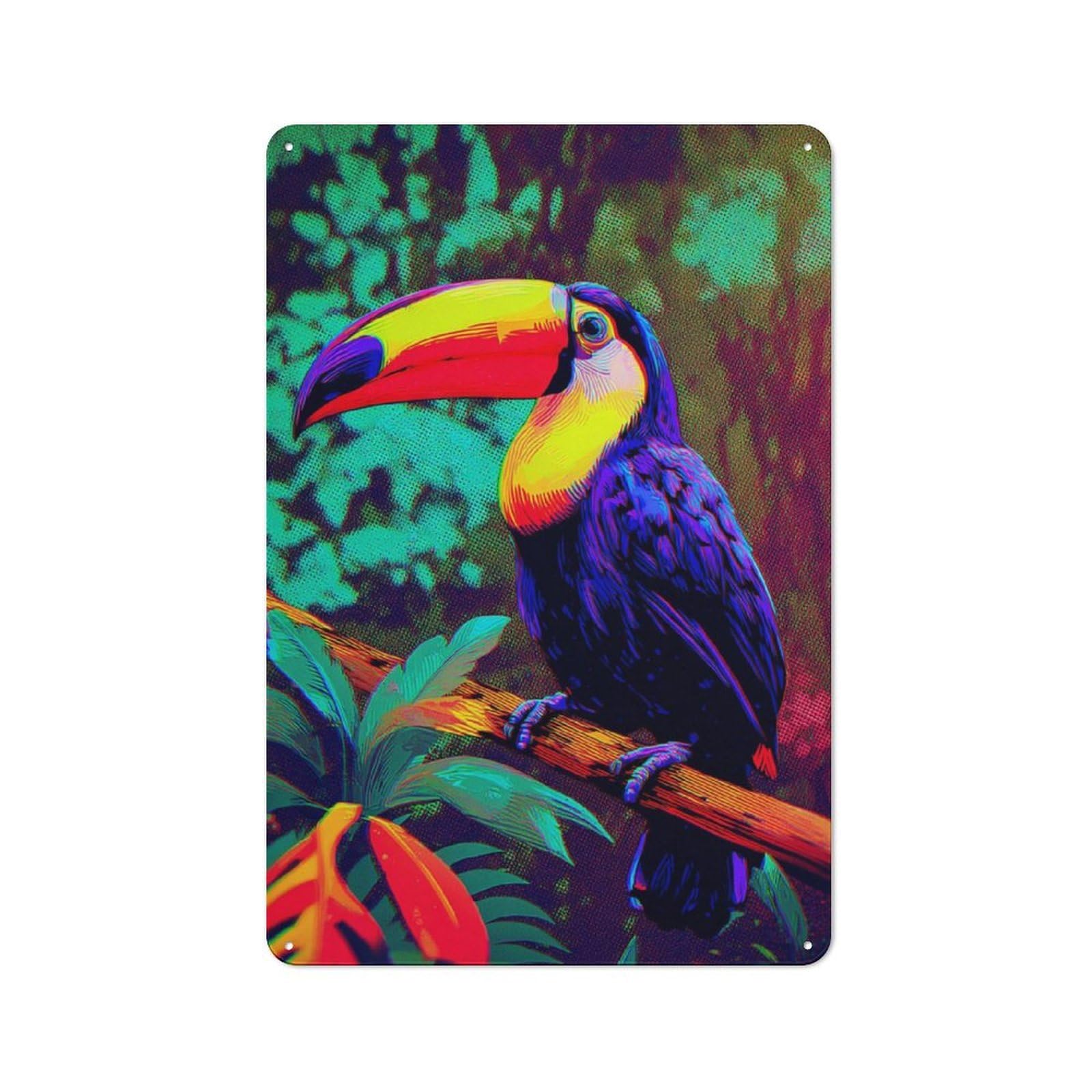 Nostalgic Vibrant Toucan in Tropical Paradise -10 Metal Wall Sign 30x20cm, Classic Pub Decor for Bar, Kitchen, Garage Or Games Room