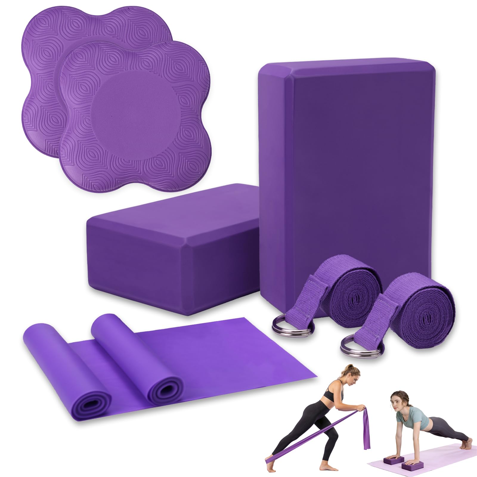 CareLoom 8 PCS Yoga Block and Knee Pads Set, Anti-Slip Yoga Blocks Set of 2