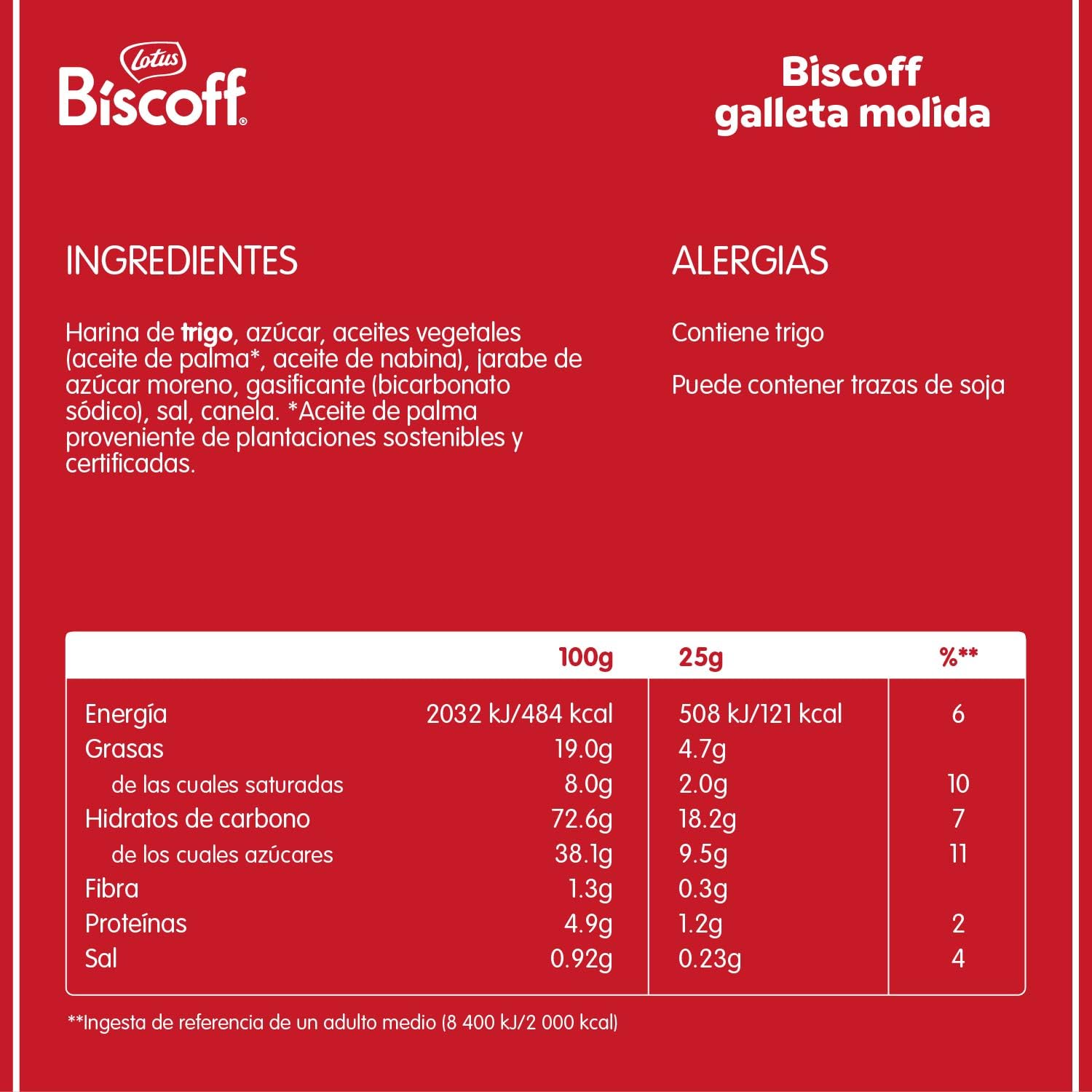 Lotus Biscoff | Galleta Caramelizada Molida | Ingredientes de Origen Natural | Vegano | Sin Colorantes ni Aromas Añadidos | 750g