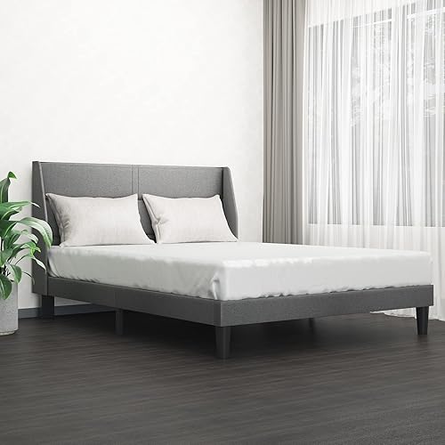 Miniatura 3 de Devo Marco de cama tamaño matrimonial marco de cama de plataforma tamaño Queen con cabecera tapizada respaldo moderno de lujo soporte de listones de