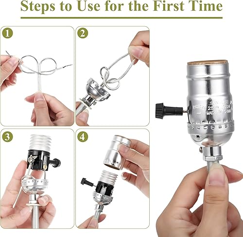 Miniatura 10 de Mudder Juego de 2 juegos de luces de lámpara con acabado plateado, cableado de lámpara con arpa de 8 pulgadas y enchufe de 3 vías, haz un kit de