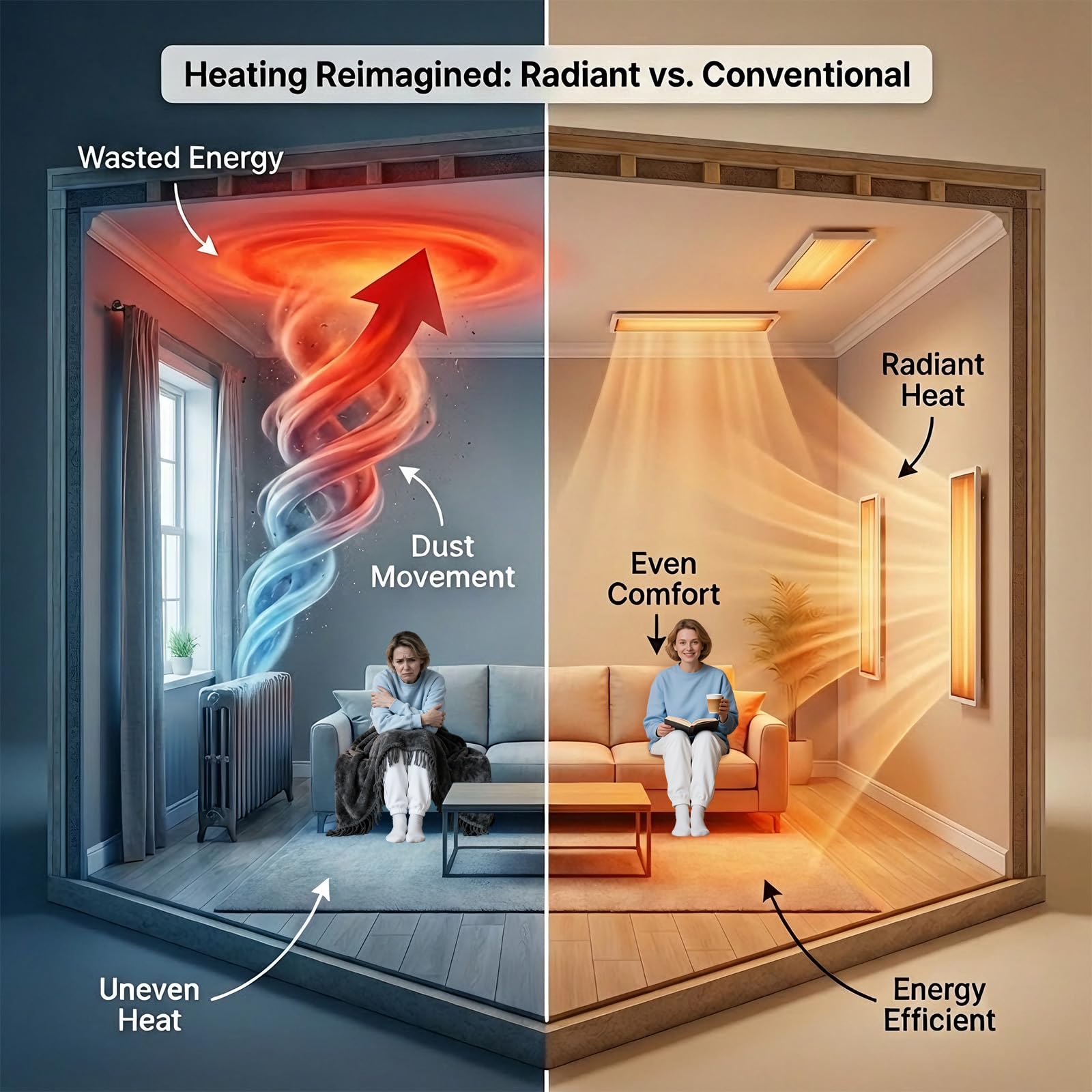 Riscaldamento a infrarossi da 1000 W con termostato, riscaldamento a infrarossi da parete, fino a 120 °C in 1-3 min, per 10-25 ㎡, silenzioso, testato TÜV, protezione V0 e protezione contro il