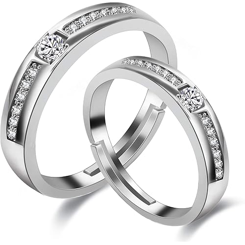 Uloveido 2 pcs Adjustable His and Hers Engagement Ring Set Puzzle Matching Heart Wedding Bands Couples Gifts LB018