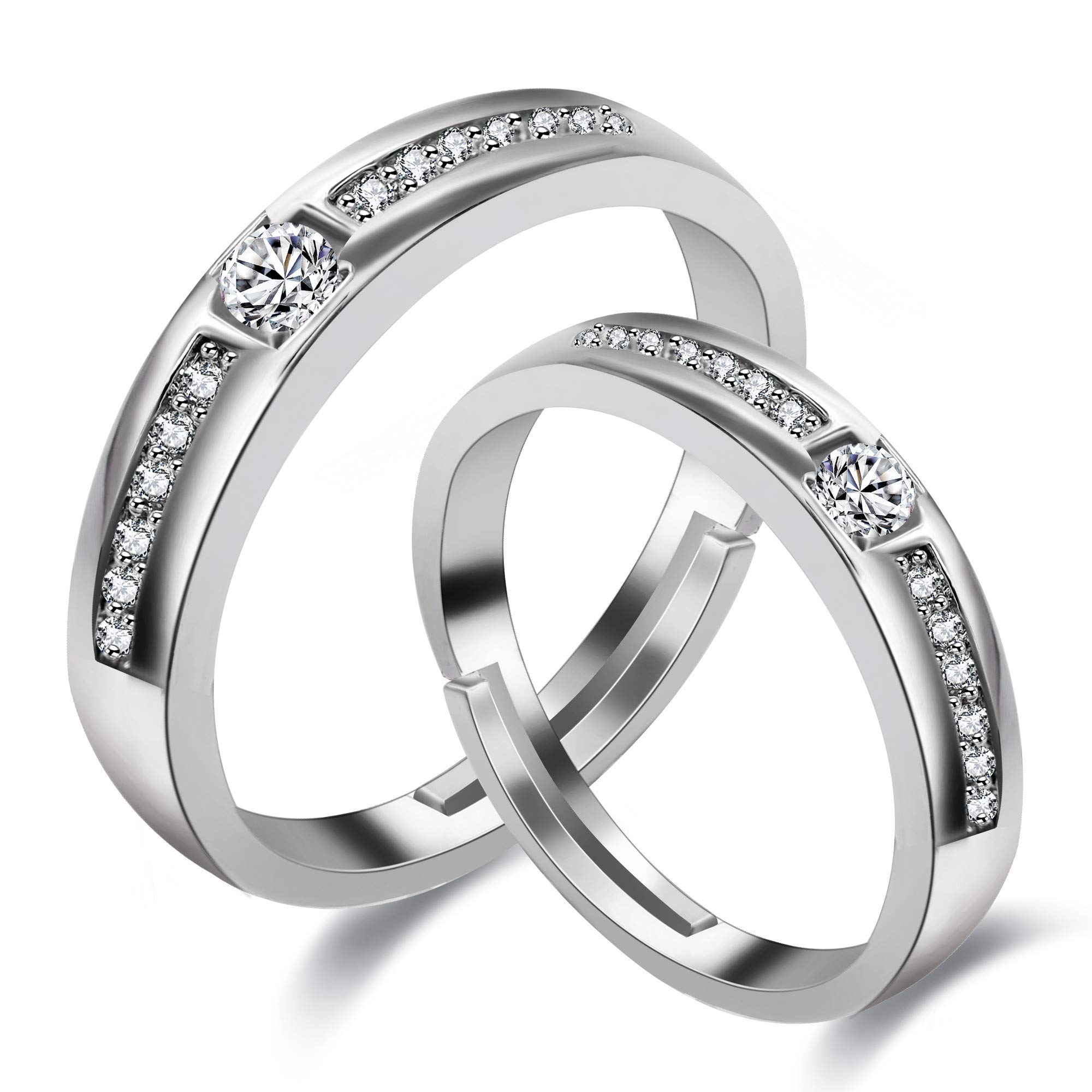 Uloveido 1 par Pareja Corazón Compromiso de boda Anillo ajustable Set Anillo de rompecabezas chapado en oro blanco para novio y novia Regalo de San Valentín