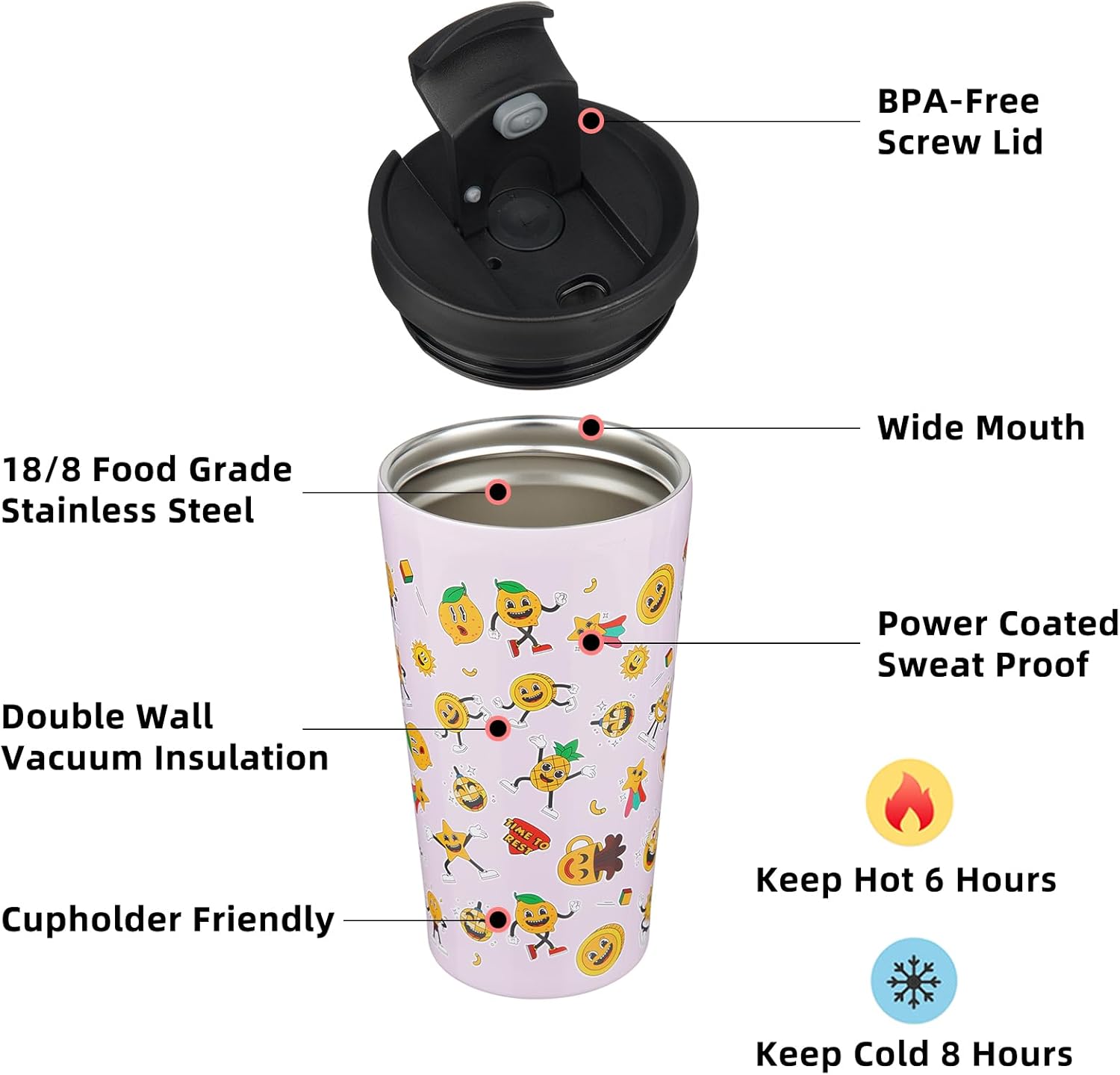 BJPKPK 18oz Tumbler With lid And Straw Stainless Steel Travel Coffee Mug Insulated Tumblers Cups,Hawaii Fruits Purple - Image 2