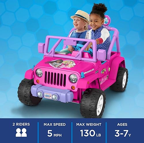 Miniatura 2 de Power Wheels Barbie Jeep Wrangler - Juguete para montar con música, juguete preescolar alimentado por batería, tracción multiterreno, asientos 2, a