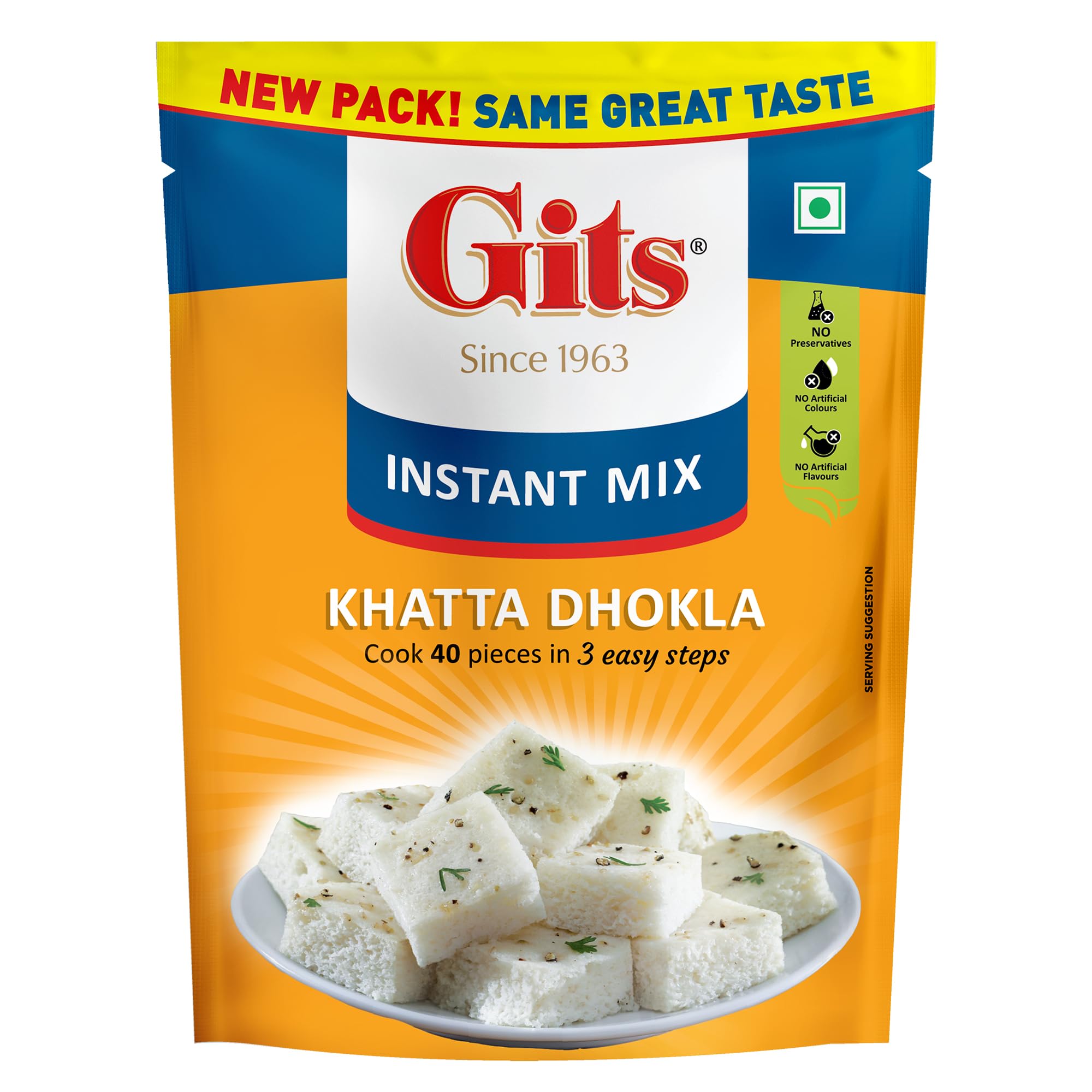 Gits Instant Khatta Dhokla Snack Mix, Makes 40 Per Pack, Pure Veg, Indian Snack Mix, 200g