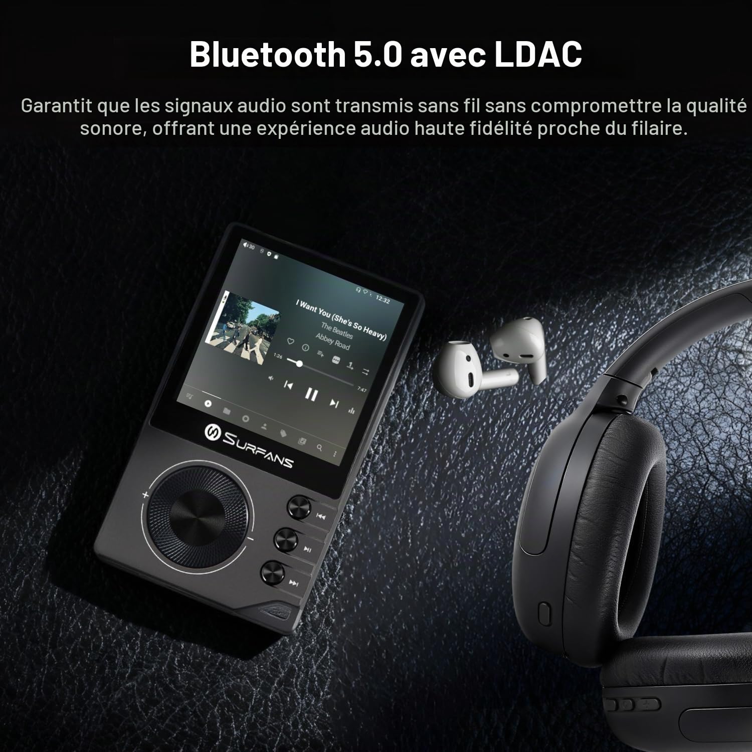 Surfans F20 Pro Lecteur de musique Android Hi-Res avec double ESS9018 DAC, DSD512, support Spotify & Tidal, Wi-Fi & BT LDAC, équilibré 4,4 mm (500 mW), extensible jusqu'à 1 To, écran tactile 2,8" MP3