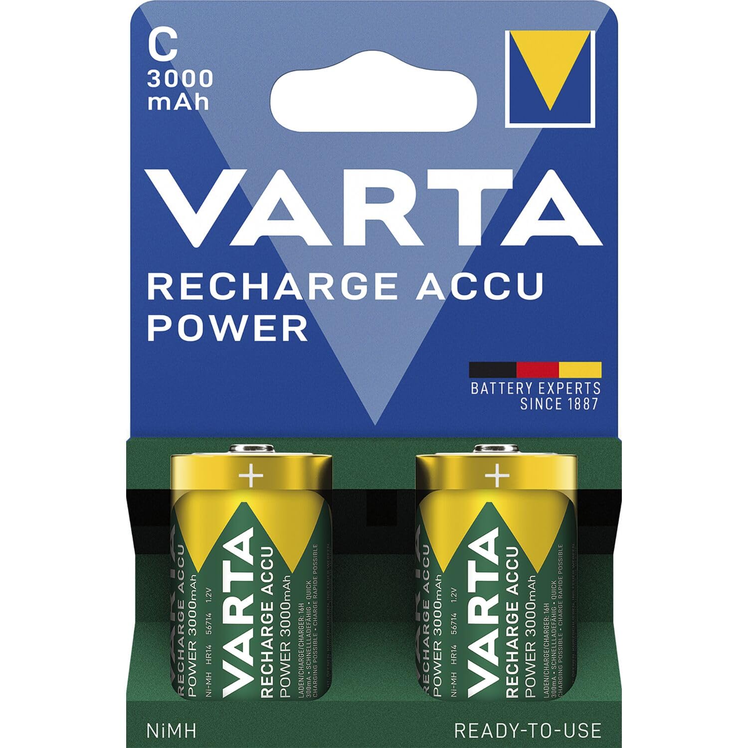 Varta Recharge Battery Power C 3000 Mah Blister 2 Baby C Battery Alkaline Manganese 1.5 V Pack Of 2