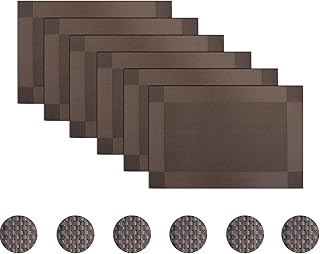 pigchcy Juego de 6 manteles individuales con posavasos de vinilo lavables para mesa de comedor (45 x 30 cm), color marrón