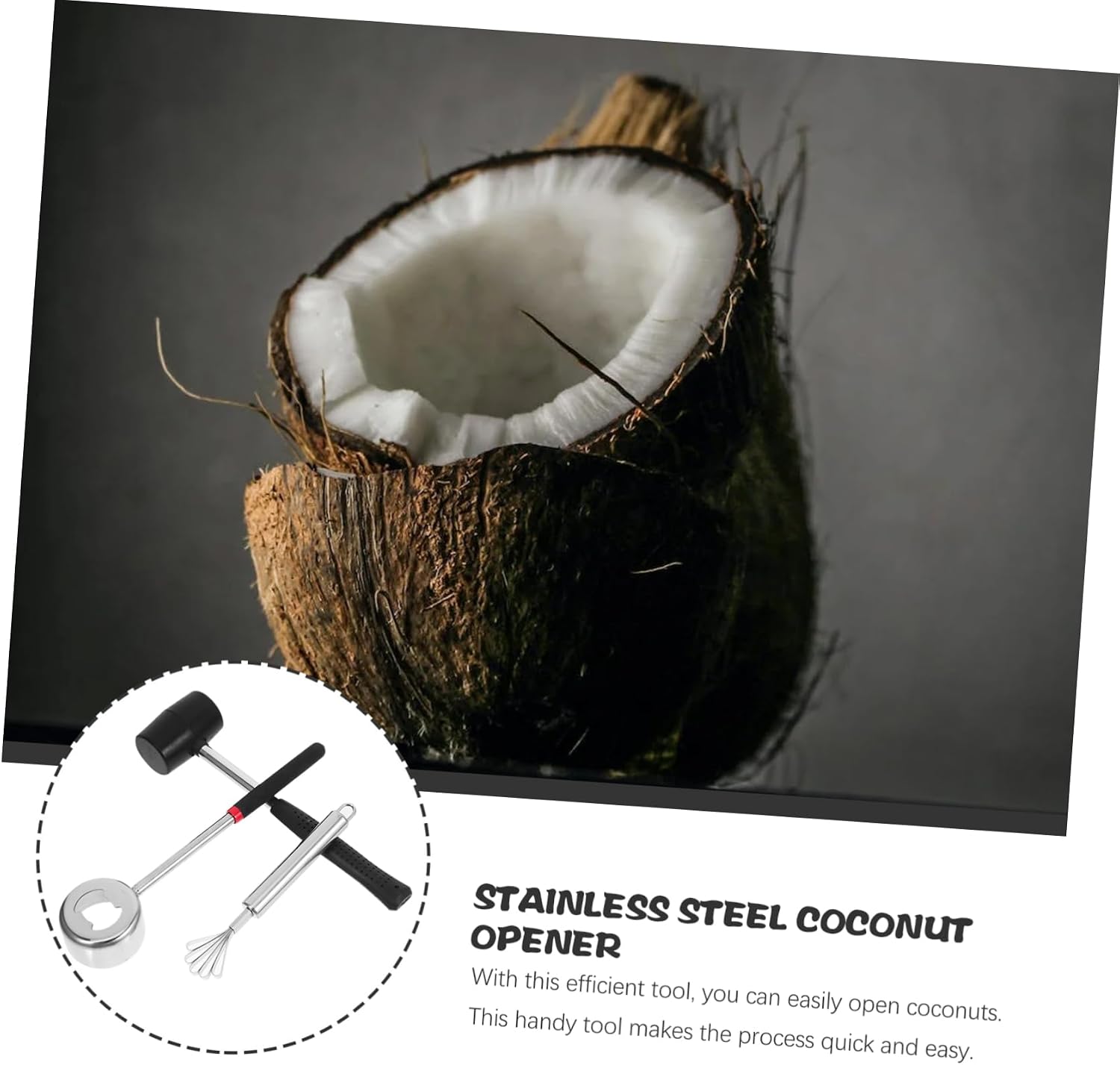 ULTECHNOVO 1set Coconut Opener Tools Stainless Steel Puncher Mallet Practical Coconut Shell Opening Kit for Home Use