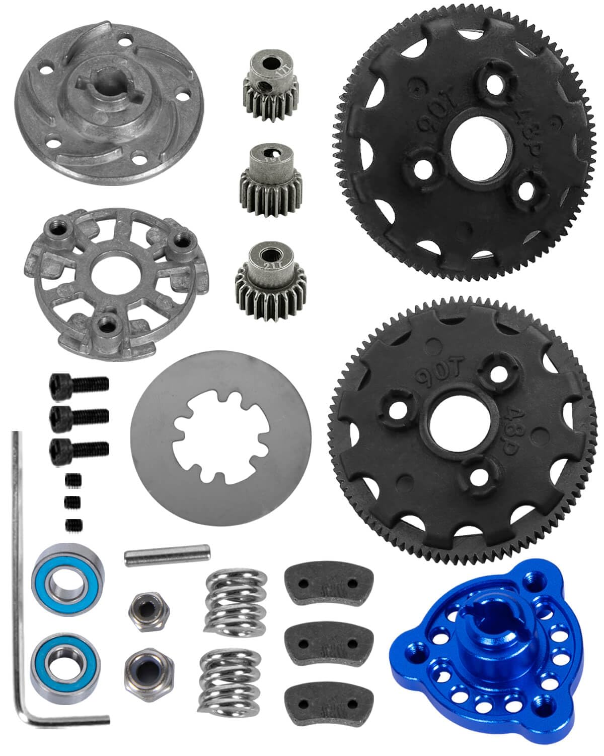 90T 48P Spur Gear with 17T 19T 21T Pinions Gear & Slipper Clutch Upgrades Part for 1/10 Slash Rustler Stampede Bandit 2WD VXL,90T Spur Gear,Navy Blue