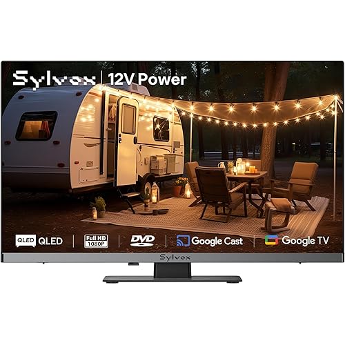 SYLVOX RV TV, 12V QLED TV with DVD Player Built-in, 22 Inch Smart Television for Camper, 12 Volt DC Power Low Energy Consumption, HD 1080P, Bezel Less Design