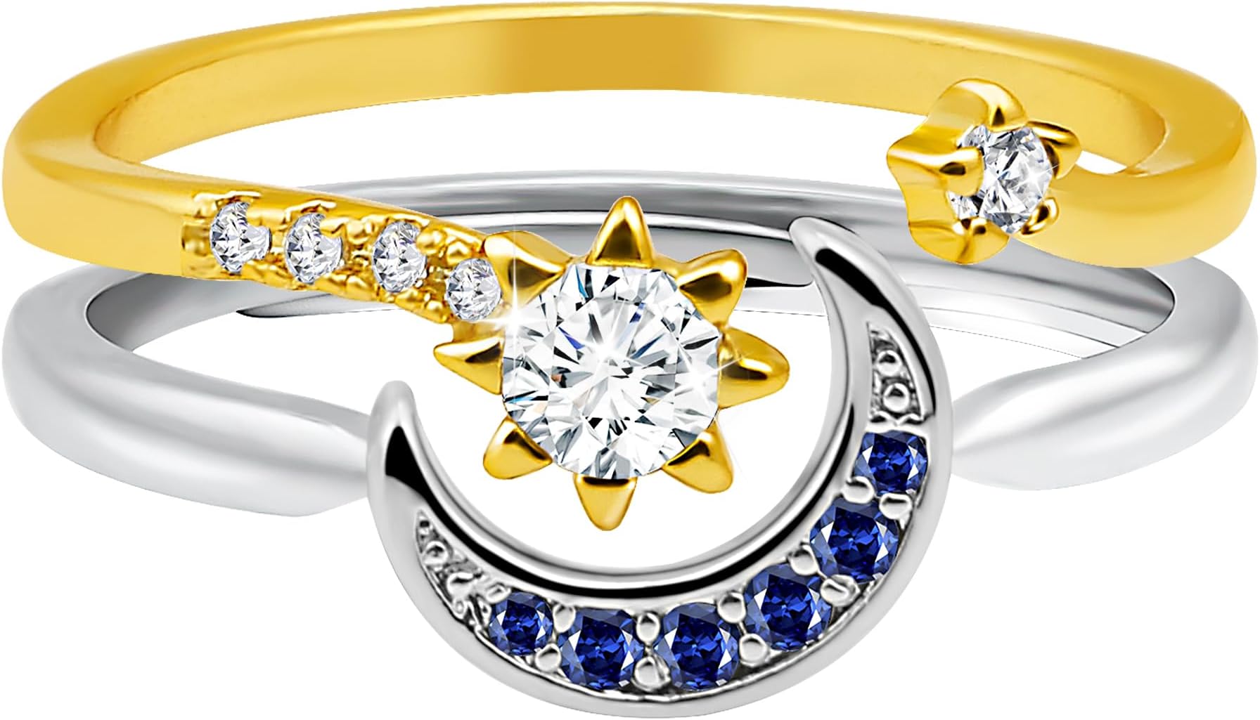 Sun and Moon Ring Set Matching Rings for Women, Adjustable Sun and Moon Jewelry Anillos Para Mujer Stackable Rings as Friendship Gifts for Friends, Gold and Silver Rings for Teen Girls Daughter