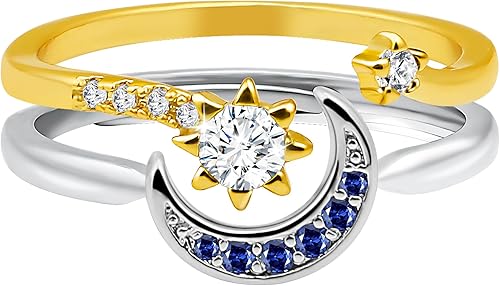 Sun and Moon Ring set stackable rings for women,adjustable celestial jewelry anillos para mujer matching rings as friendship rings for best friend