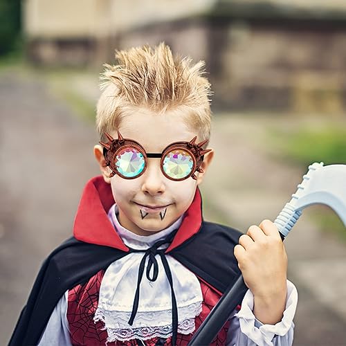 Miniatura 35 de Gafas de caleidoscopio retro con pinchos, gafas de cristal arcoíris steampunk estilo soldadura, gafas de cosplay punk