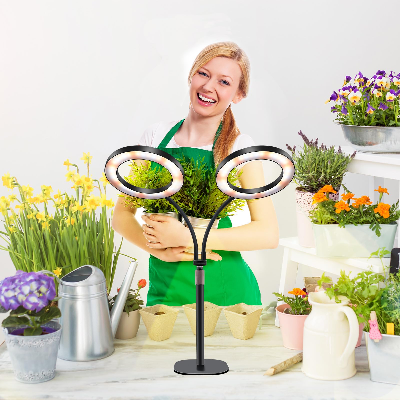 Niello Lampe de Croissance pour Plantes d'Intérieur, Lampe de Bureau LED à Double Tête, Hauteur Réglable, Minuterie Automatique avec 3/9/12 Heures, Idéal pour la Croissance de Petites Plantes