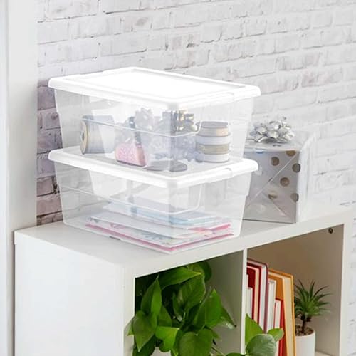 Vista 7 de Sterilite Caja de almacenamiento básica transparente con tapa de color blanco de 16 cuartos de galón