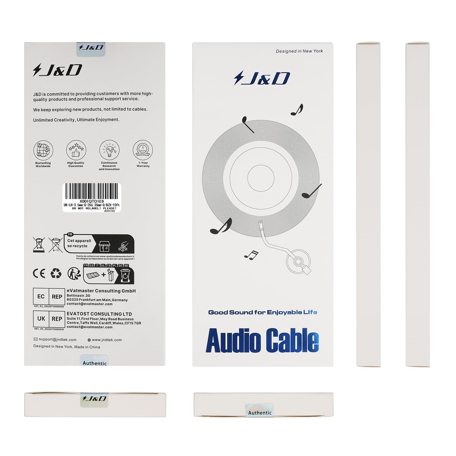 J&D Kabel jack 3,5 mm na 2 x 6,35 mm 3 m, 3,5 stereo AUX do 2 x męskich, duży adapter audio mono Y rozdzielacz do miksera, wzmacniacza, miksera, nagrywarki audio, gitary