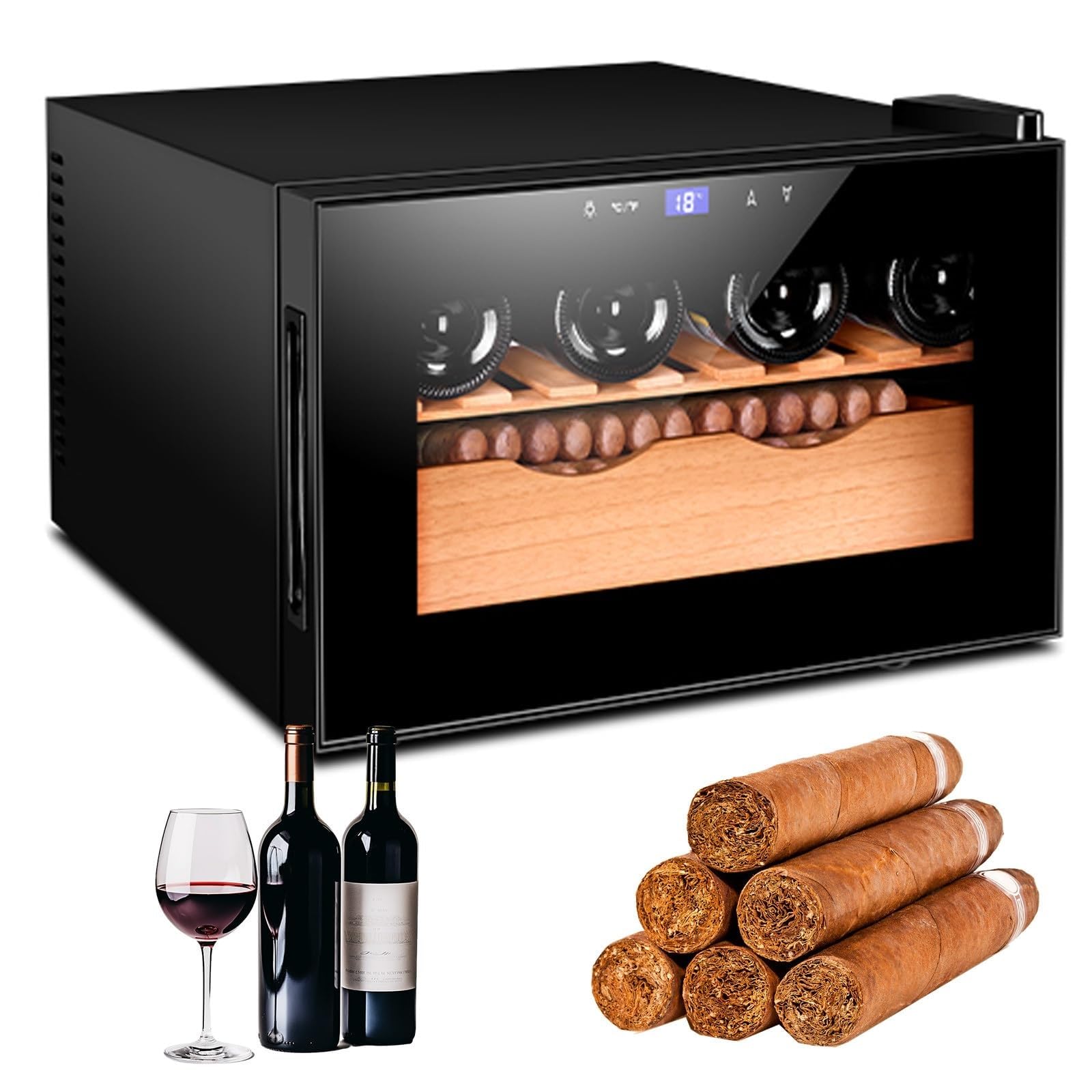 FHRKA Humidors Cigar Cabinet Cigar Humidor 25 L, with Cedar Wood Shelves, Hygrometer, Electric Cigar Humidor for 150 Cigars (D)